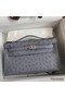 Hermes Kelly Pochette Handmade Bag In Gris Agate Ostrich Leather Replica