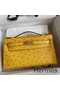Hermes Kelly Pochette Handmade Bag In Jaune Ambre Ostrich Leather Replica