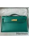 Hermes Kelly Pochette Handmade Bag In Malachite Swift Calfskin Replica
