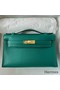 Hermes Kelly Pochette Handmade Bag In Malachite Swift Calfskin Replica