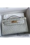 Hermes Kelly Pochette Handmade Bag In Pearl Grey Ostrich Leather Replica