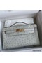 Hermes Kelly Pochette Handmade Bag In Pearl Grey Ostrich Leather Replica