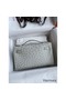 Hermes Kelly Pochette Handmade Bag In Pearl Grey Ostrich Leather Replica