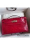 Hermes Kelly Pochette Handmade Bag In Rose Extreme Shiny Alligator Leather Replica