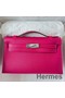 Hermes Kelly Pochette Handmade Bag In Rose Mexico Chevre Mysore Leather Replica