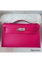 Hermes Kelly Pochette Handmade Bag In Rose Mexico Chevre Mysore Leather Replica