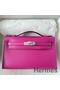 Hermes Kelly Pochette Handmade Bag In Rose Purple Epsom Calfskin Replica