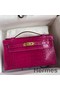 Hermes Kelly Pochette Handmade Bag In Rose Scheherazade Shiny Alligator Leather Replica
