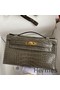 Hermes Kelly Pochette Handmade Bag In Taupe Shiny Alligator Leather Replica