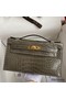Hermes Kelly Pochette Handmade Bag In Taupe Shiny Alligator Leather Replica