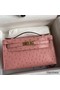 Hermes Kelly Pochette Handmade Bag In Terre Cuite Ostrich Leather Replica