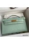 Hermes Kelly Pochette Handmade Bag In Vert D'eau Matte Alligator Leather Replica