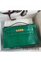 Hermes Kelly Pochette Handmade Bag In Vert Emerald Shiny Alligator Leather Replica