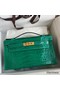 Hermes Kelly Pochette Handmade Bag In Vert Emerald Shiny Alligator Leather Replica