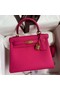 Hermes Kelly Retourne 25 Handmade Bag In Framboise Clemence Leather Replica