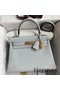 Hermes Kelly Retourne 28 Handmade Bag In Blue Glacier Clemence Leather Replica