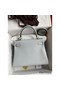 Hermes Kelly Retourne 28 Handmade Bag In Blue Glacier Clemence Leather Replica