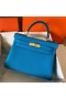 Hermes Kelly Retourne 28 Handmade Bag In Blue Zanzibar Clemence Leather Replica