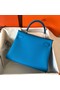 Hermes Kelly Retourne 28 Handmade Bag In Blue Zanzibar Clemence Leather Replica