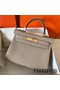 Hermes Kelly Retourne 28 Handmade Bag In Tourterelle Clemence Leather Replica