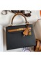Hermes Kelly Sellier 25 Bicolor Bag in Black and Gold Epsom Calfskin Replica