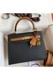 Hermes Kelly Sellier 25 Bicolor Bag in Black and Gold Epsom Calfskin Replica