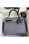 Hermes Kelly Sellier 25 Bicolor Bag in Gris Agate and Blue Ostrich Leather Replica
