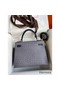 Hermes Kelly Sellier 25 Bicolor Bag in Gris Agate and Blue Ostrich Leather Replica