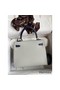 Hermes Kelly Sellier 25 Bicolor Bag in Pearl Grey and Blue Mysore Goatskin Replica