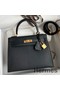 Hermes Kelly Sellier 25 Handmade Bag In Black Mysore Goatskin Replica