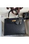 Hermes Kelly Sellier 25 Handmade Bag In Black Ostrich Leather Replica