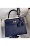 Hermes Kelly Sellier 25 Handmade Bag In Blue Iris Ostrich Leather Replica