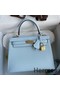 Hermes Kelly Sellier 25 Handmade Bag In Celeste Epsom Calfskin Replica