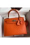 Hermes Kelly Sellier 25 Handmade Bag In Orange Ostrich Leather Replica