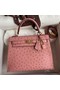 Hermes Kelly Sellier 25 Handmade Bag In Terre Cuite Ostrich Leather Replica