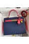 Hermes Kelly Sellier 28 Bicolor Bag in Blue Saphir and Rose Lipstick Epsom Calfskin Replica