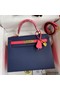 Hermes Kelly Sellier 28 Bicolor Bag in Blue Saphir and Rose Lipstick Epsom Calfskin Replica