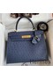 Hermes Kelly Sellier 28 Handmade Bag In Blue Iris Ostrich Leather Replica