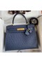 Hermes Kelly Sellier 28 Handmade Bag In Blue Iris Ostrich Leather Replica