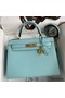 Hermes Kelly Sellier 32 Handmade Bag Blue Atoll Black Epsom Calfskin Replica