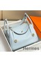 Hermes Lindy 30cm Bag In Blue Brume Clemence Leather GHW Replica