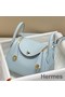 Hermes Lindy Mini Bag In Blue Brume Clemence Leather GHW Replica