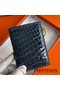 Hermes MC² Euclide Card Holder in Blue Colvert Shiny Alligator Leather Replica