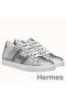 Hermes Men's Avantage Sneakers In Grey Metallic Leather Replica