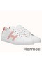 Hermes Men's Avantage Sneakers In White/Orange Calfskin Replica
