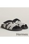 Hermes Men's Chypre Sandals In Canvas with Black Leather Replica