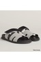 Hermes Men's Chypre Sandals In Canvas with Black Leather Replica