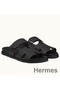 Hermes Men's Chypre Sandals in Black Epsom Calfskin Replica