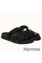 Hermes Men's Chypre Sandals in Black Suede Calfskin Replica