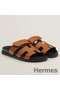 Hermes Men's Chypre Sandals in Brown Calfskin Replica